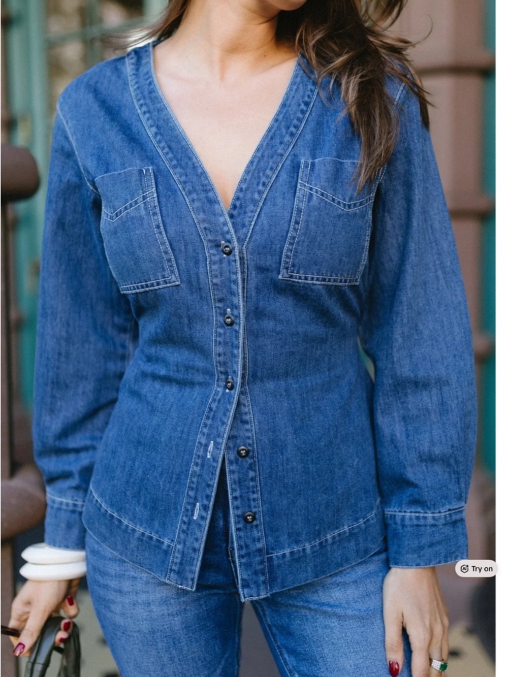 vestique Denim Button-Front Blouse new